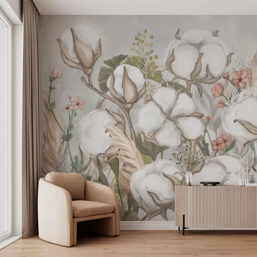 murales de pared Delicado arreglo de flores de algodón w02641