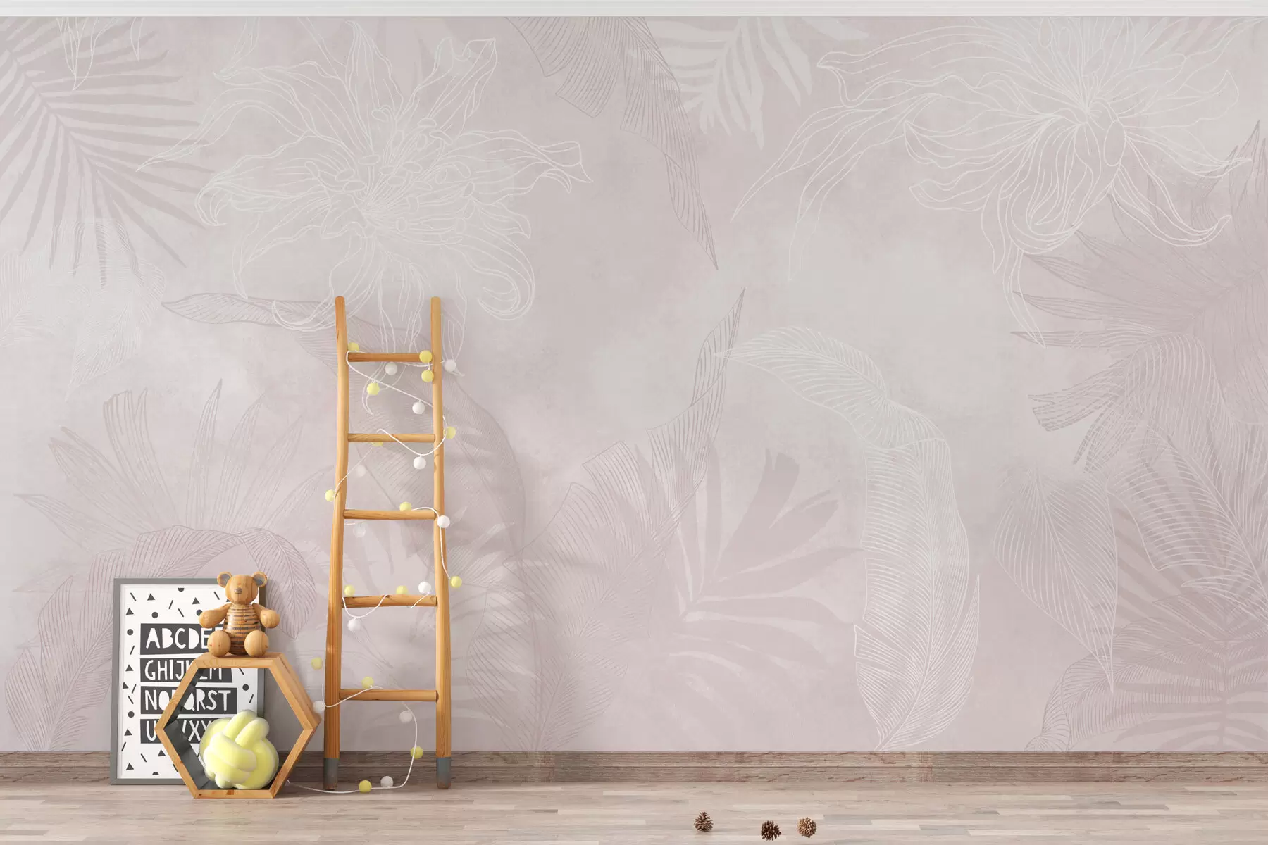 murales de pared Follaje tropical con efecto grunge y tinte rosado w02737v4