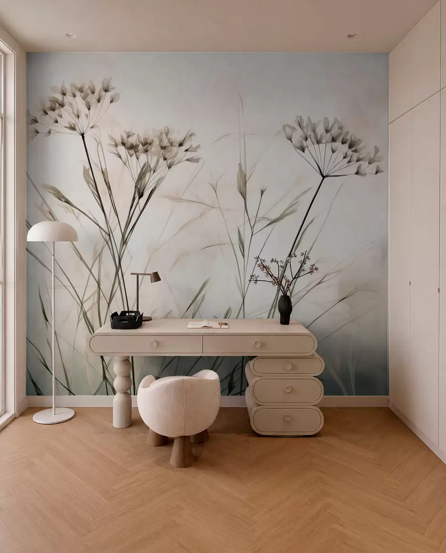 murales de pared Hierbas en estilo acuarela borrosa w02920