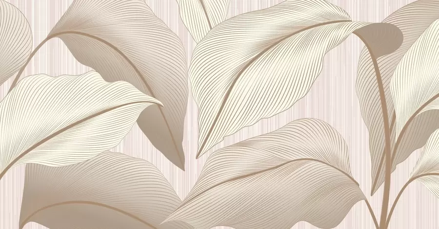murales de pared Elegante motivo de grandes hojas en cálidos tonos beige sobre un fondo claro con sutiles toques de textura w08684v1