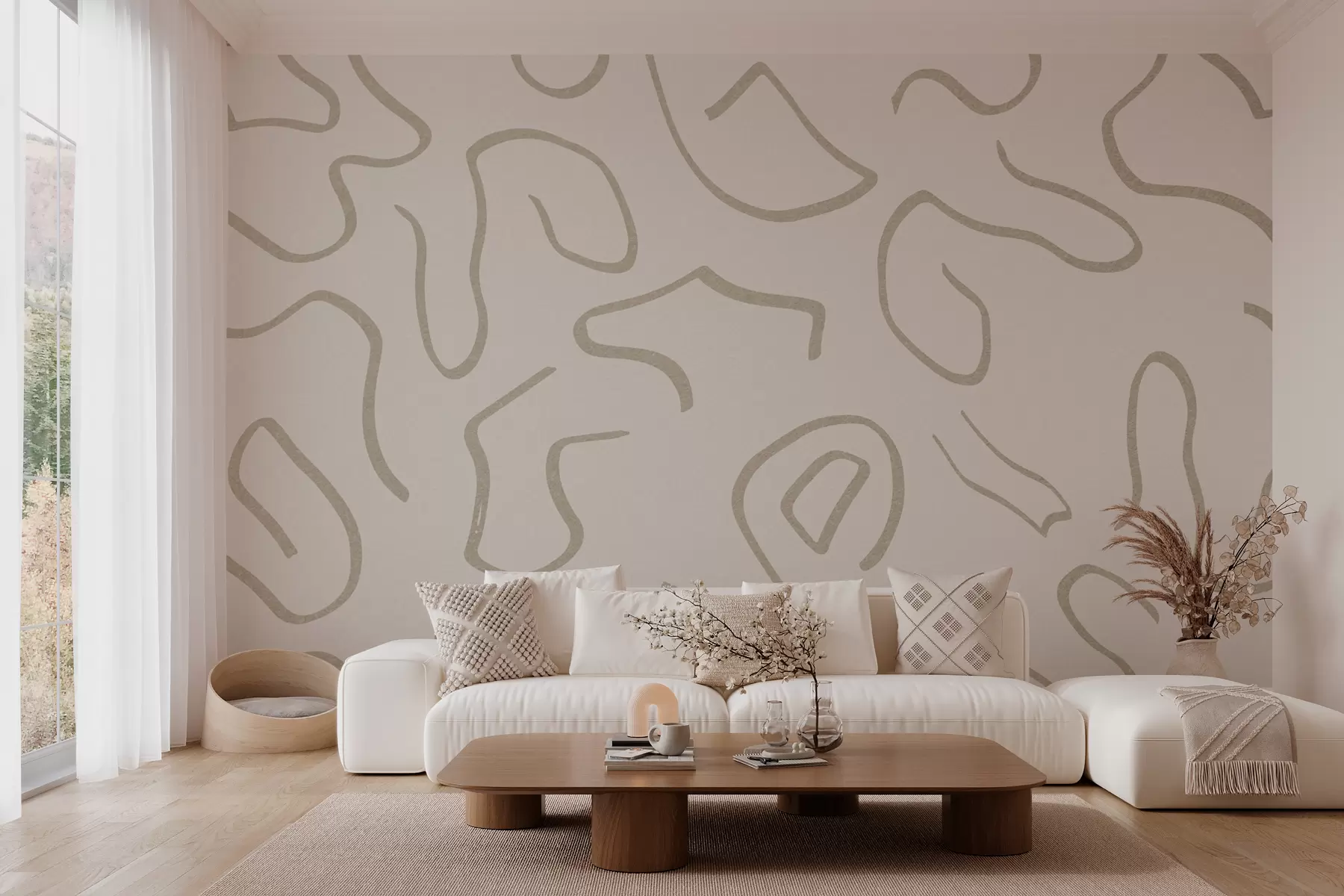 murales de pared Líneas y remolinos en colores pastel w02915