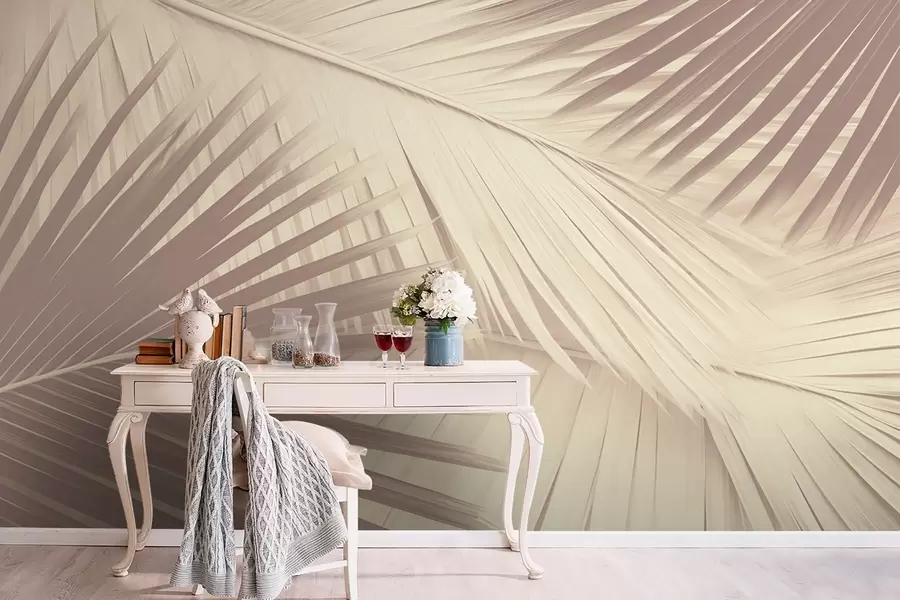 murales de pared Hojas de palmera abstractas en tonos suaves w08677