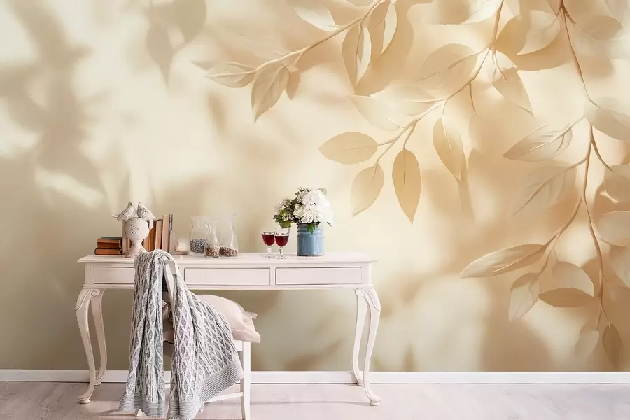 murales de pared Ramas de árbol amarillas sobre fondo beige w08682