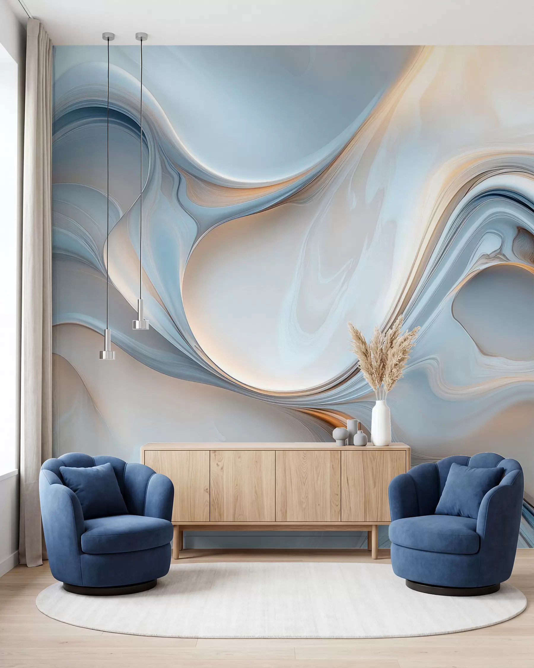 murales de pared Flujo azul y durazno w02909