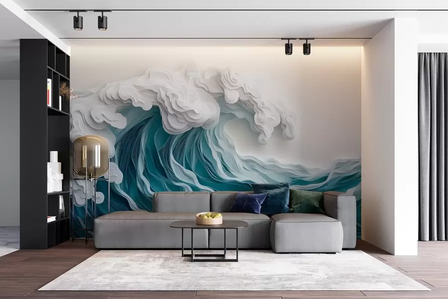 murales de pared Ola marina espumosa recortada en papel w08694