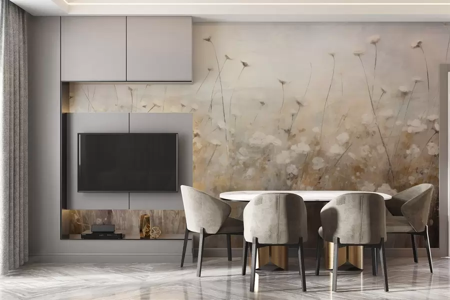 murales de pared Muro de hormigón con flores en estilo grunge w02972