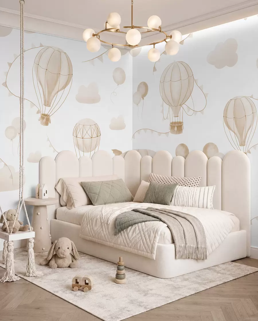 murales de pared Diseño infantil en acuarela con globos w08765v4