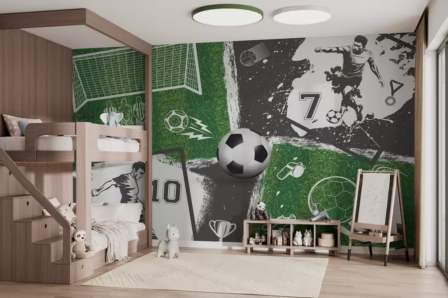 murales de pared Jugadores de fútbol, balón y campo w03121