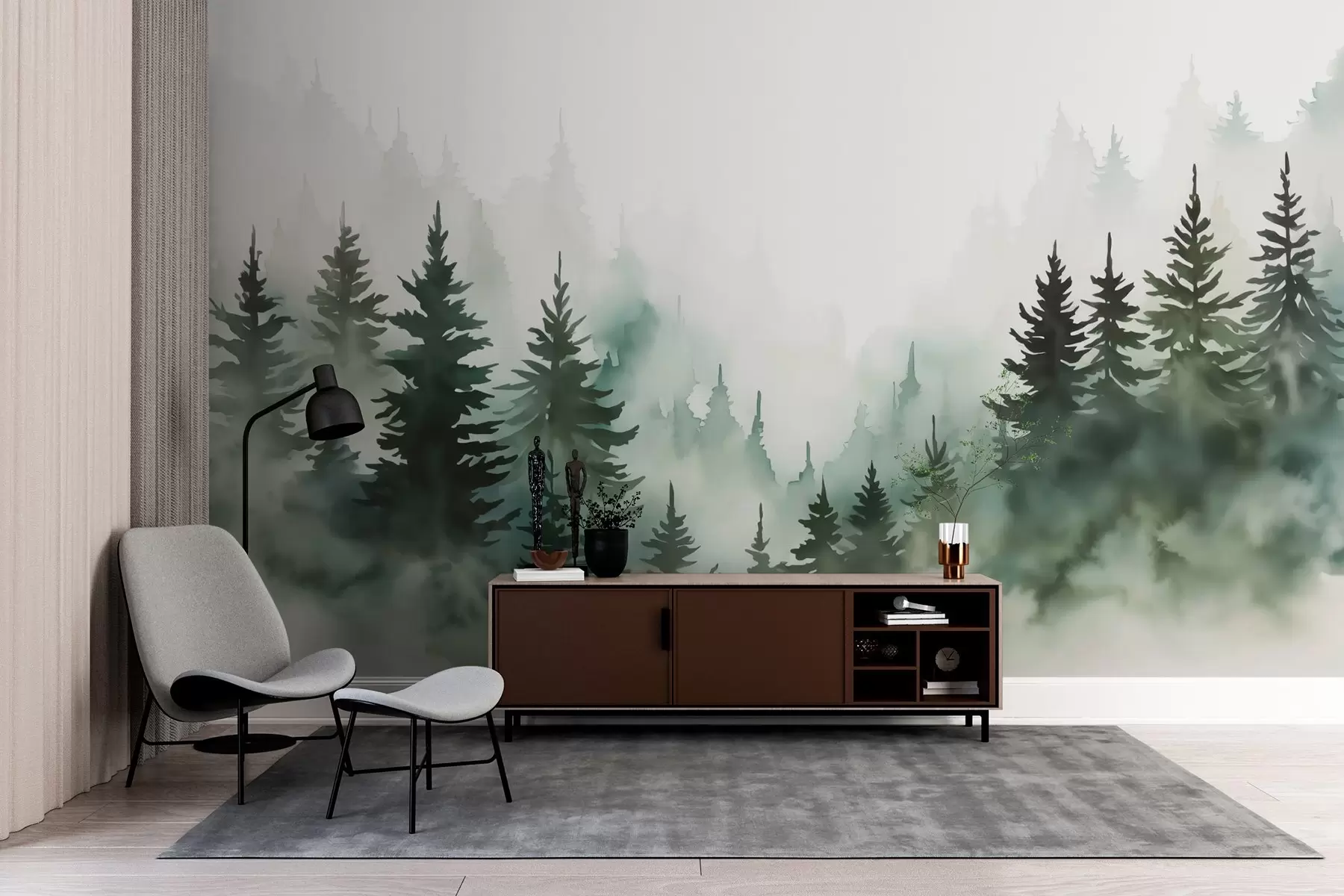 murales de pared Acuarela imitación bosque w03170