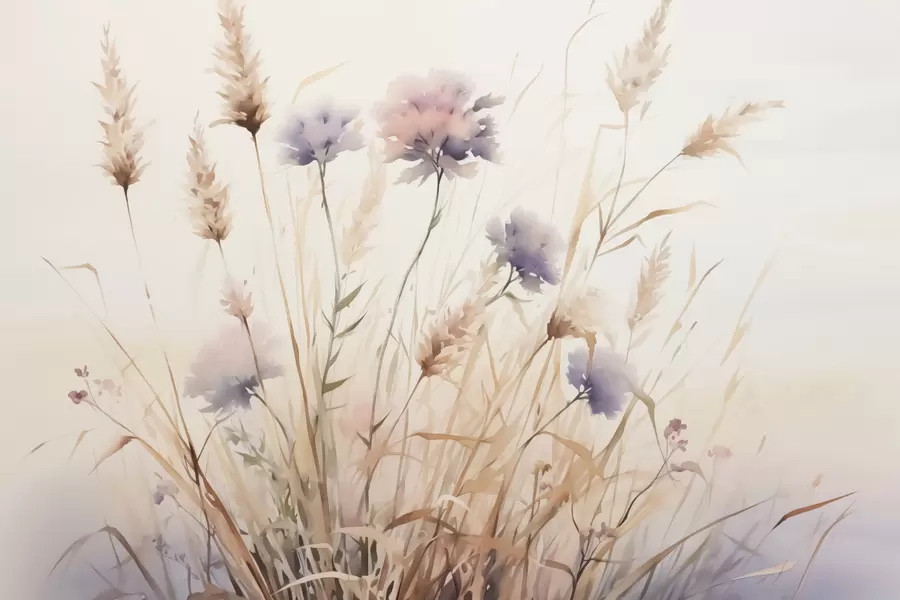 murales de pared Flores silvestres en hierba seca imitación de acuarela w03174