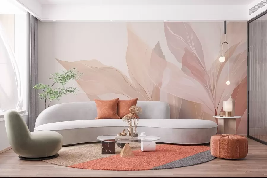 murales de pared Imagen abstracta de hojas en colores claros w03135
