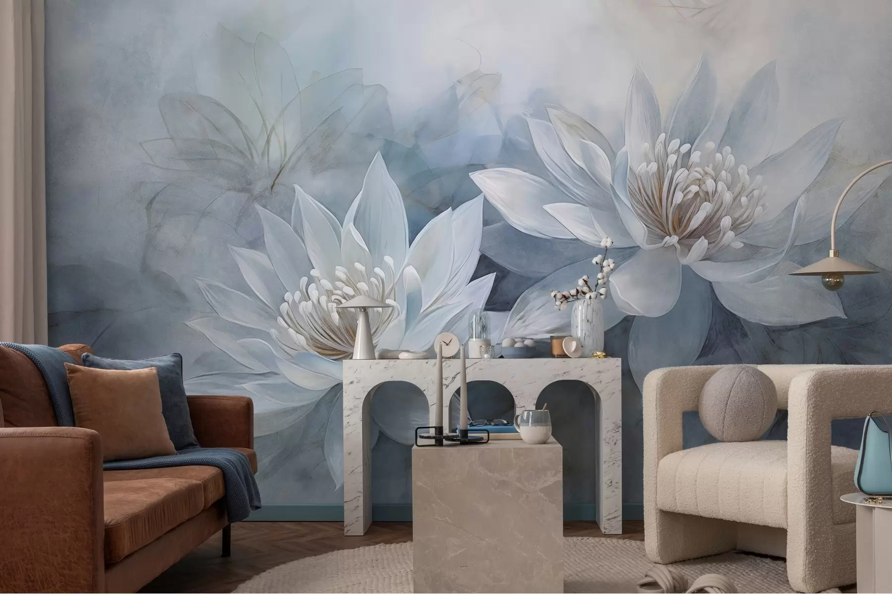 murales de pared Par de flores de acuarela sobre pared grunge w03188