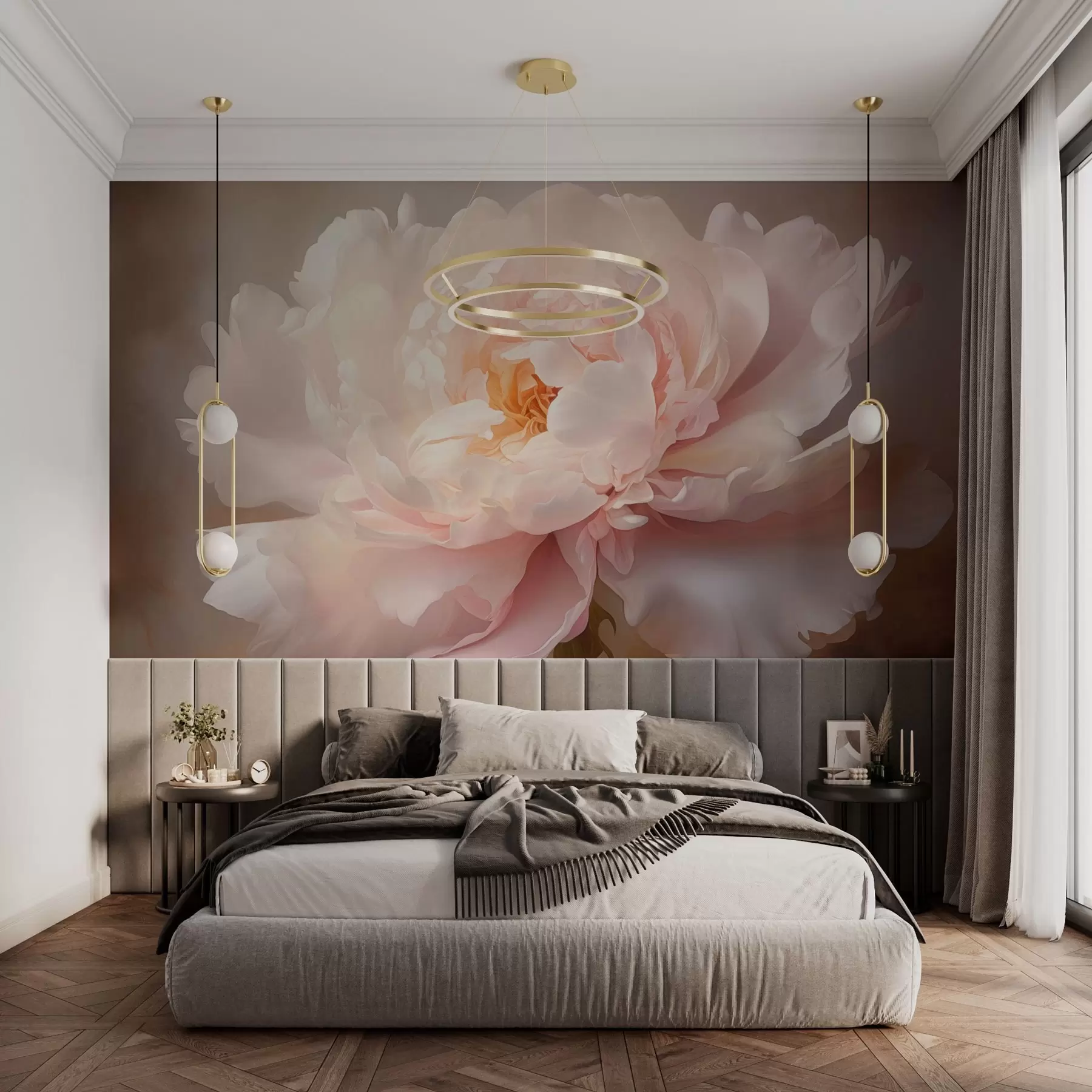 murales de pared Flor de peonía en una delicada paleta de colores w03247