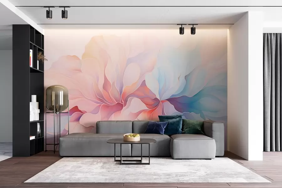 murales de pared Diseño floral abstracto en suaves tonos rosas y azules w08873