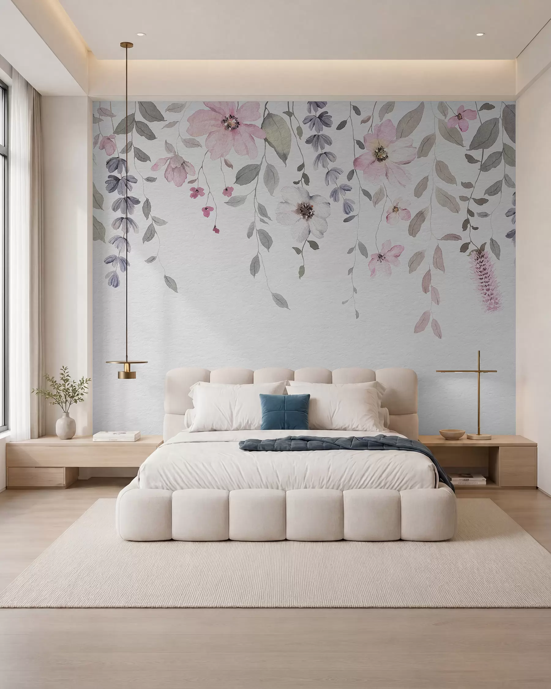 murales de pared Flores y hojas colgantes de acuarela w03315