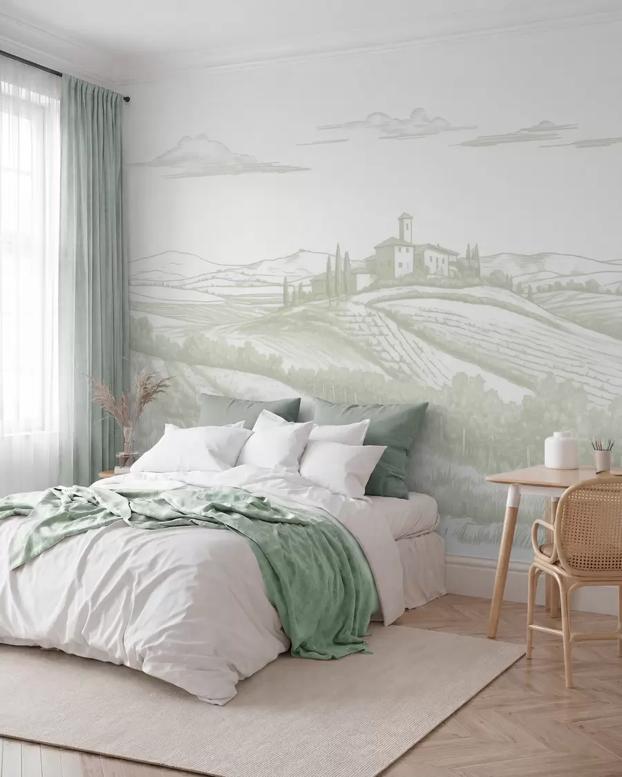 murales de pared Viñedo dibujado en salvia w03349v2
