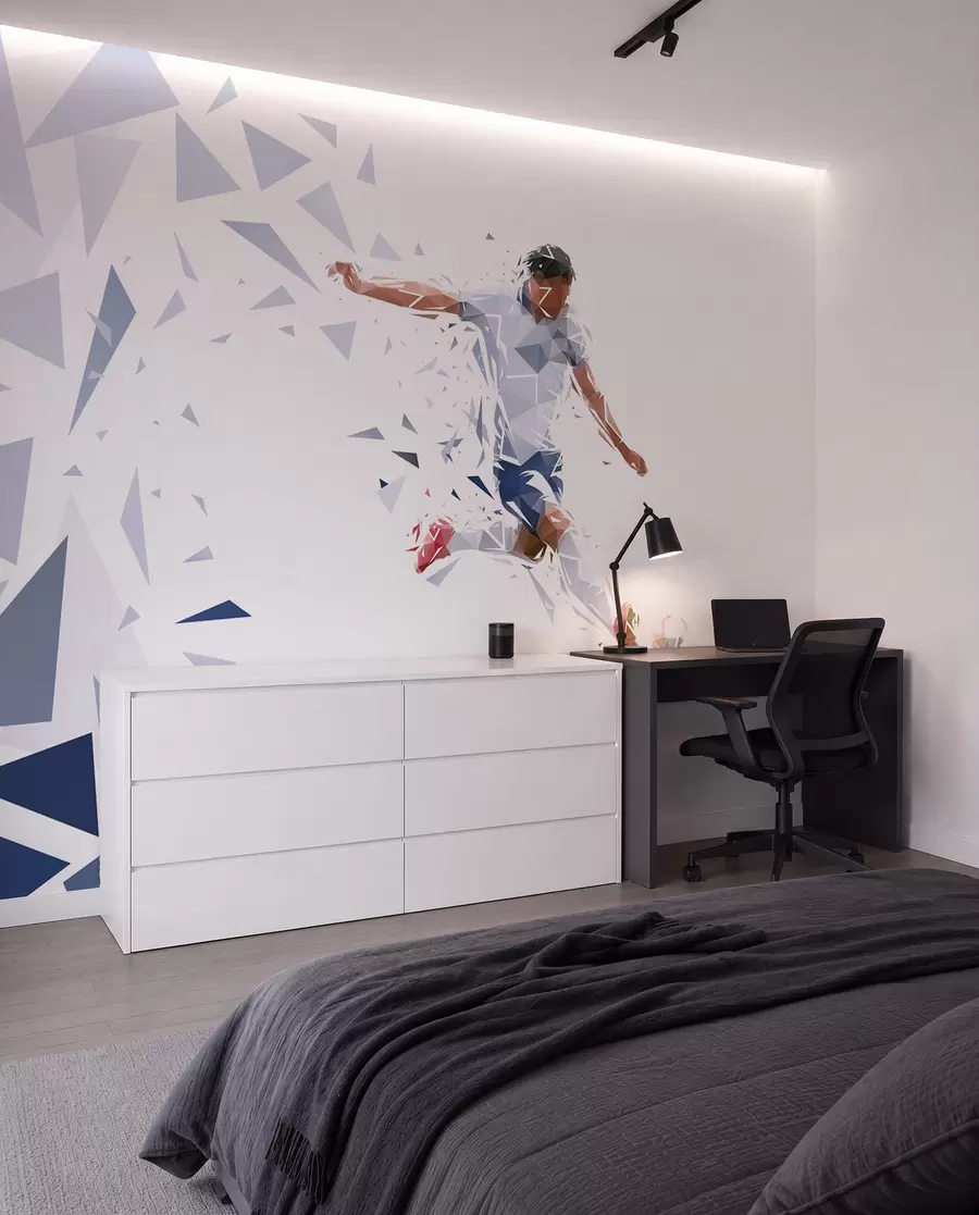 murales de pared Futbolista dinámico con un estilo poco polvoriento, golpeando el balón w03289