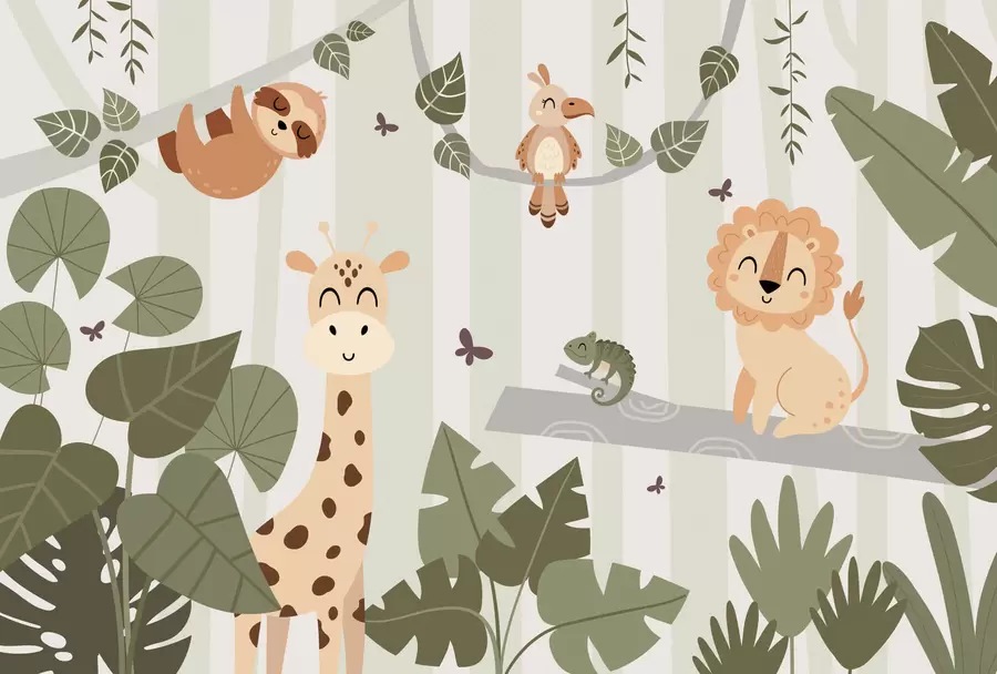 murales de pared Paisaje con animales tropicales w03376