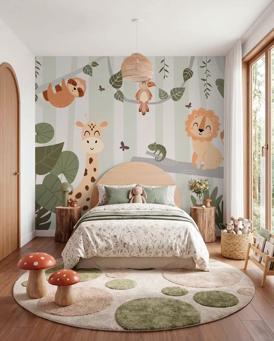 murales de pared Paisaje con animales tropicales w03376