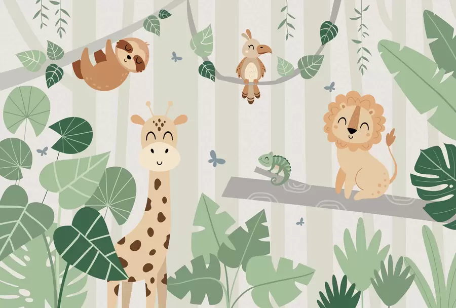 murales de pared Paisaje con animales tropicales w03376v1