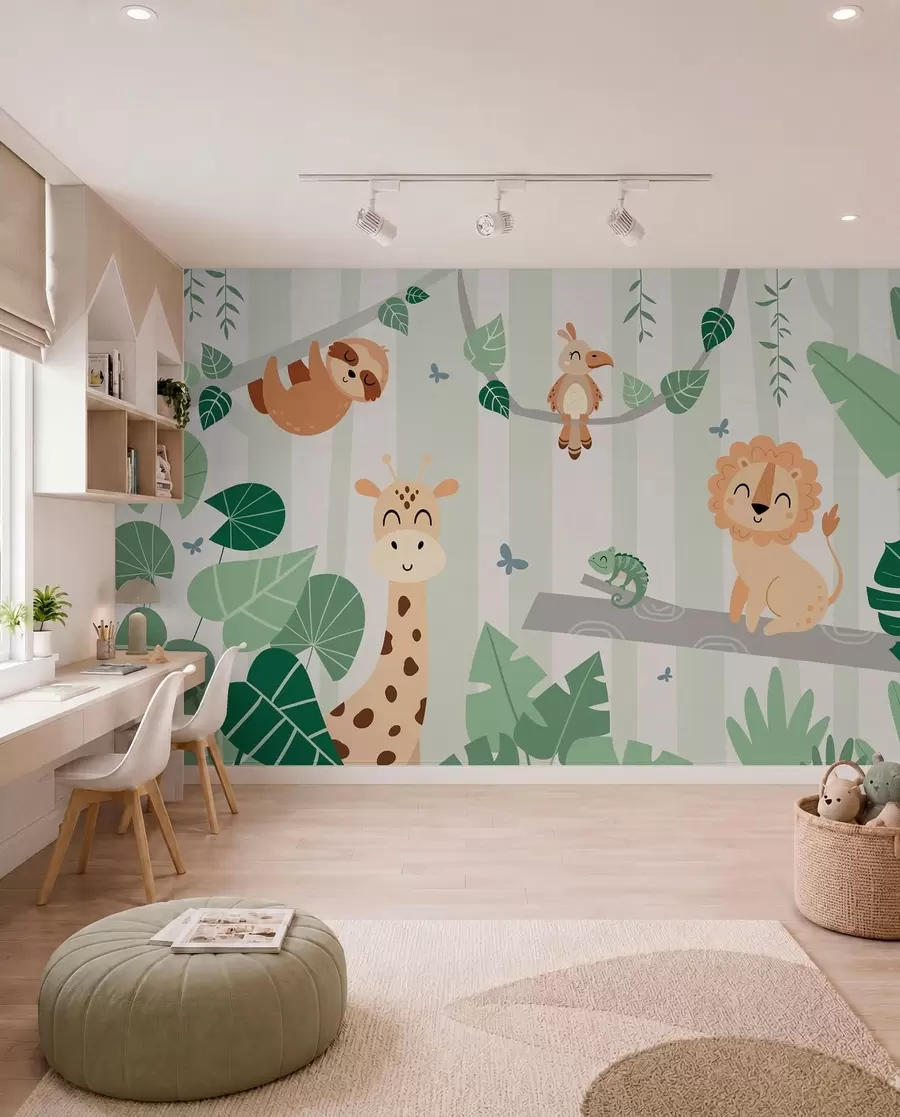 murales de pared Paisaje con animales tropicales w03376v1