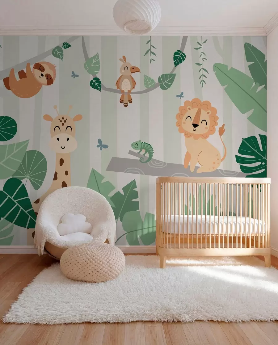 murales de pared Paisaje con animales tropicales w03376v1