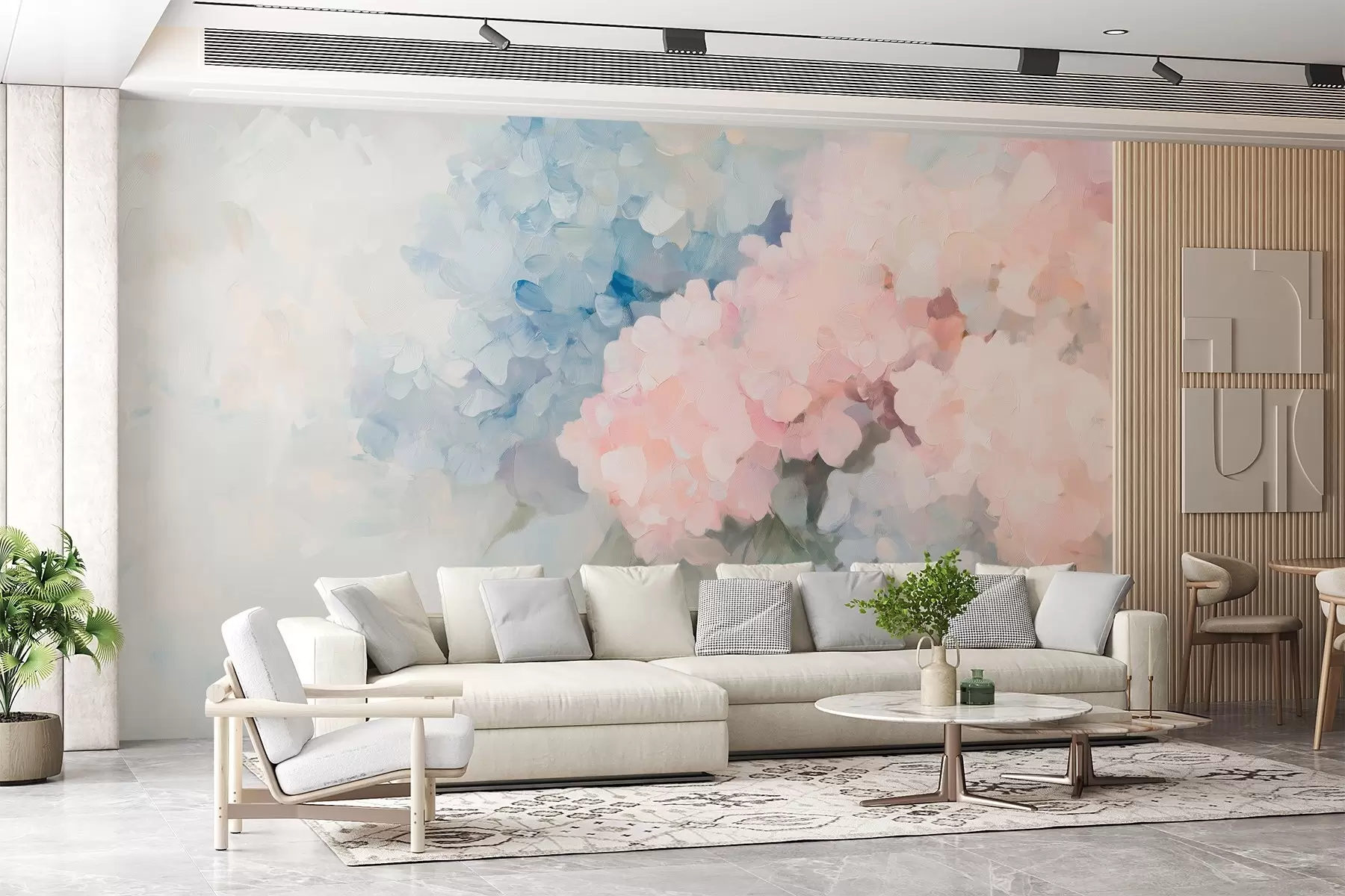 murales de pared Delicadas hortensias en estilo acrílico w08923