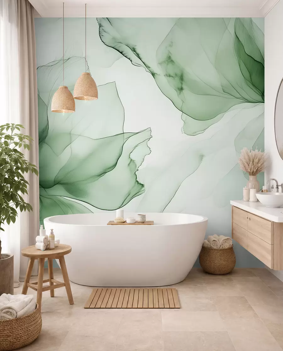 murales de pared Flores en verde esmeralda w03406