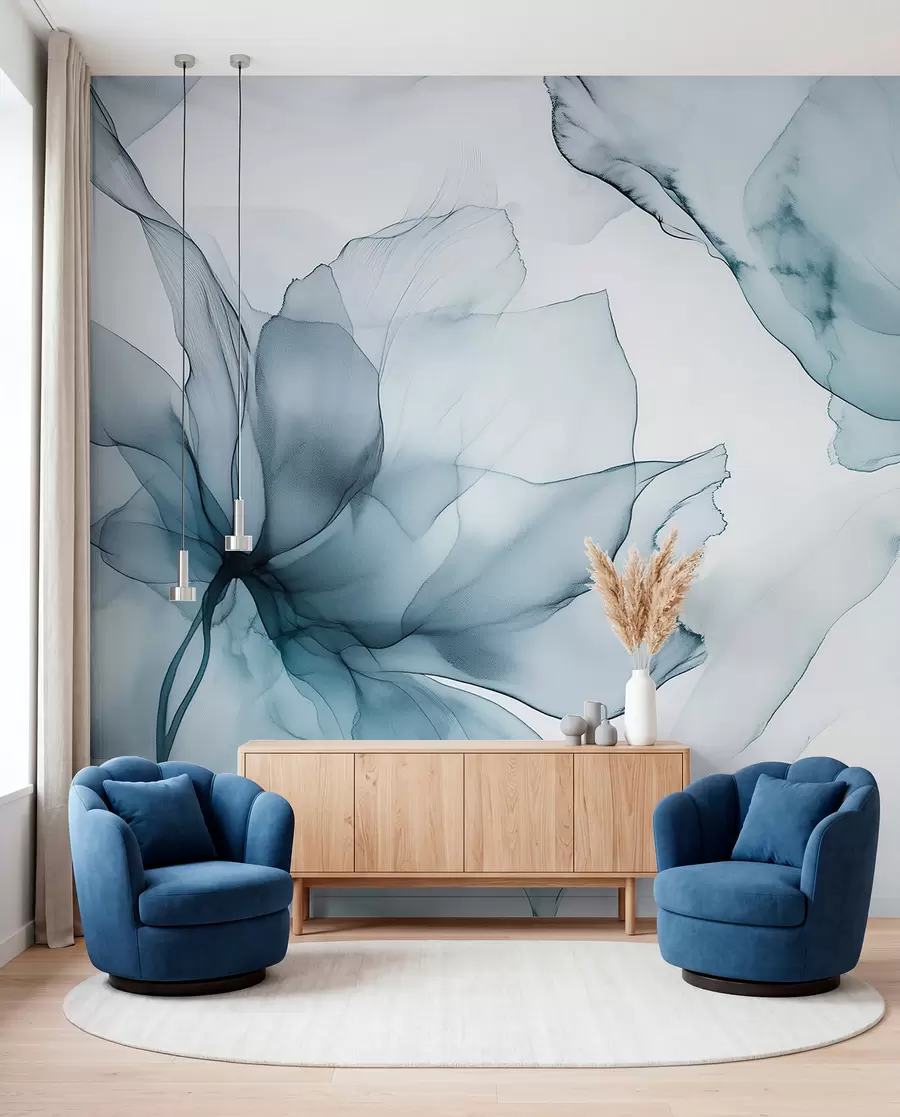 murales de pared Flores en azul pizarra w03406v2