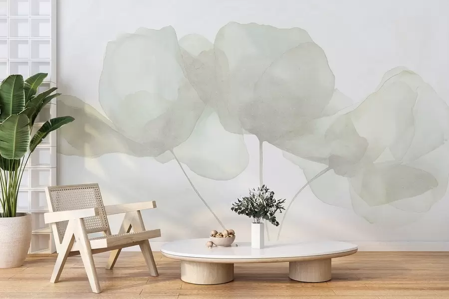 murales de pared Hermosas flores, pastel suave, minimalismo, natural, rústico, beige y verde w03407