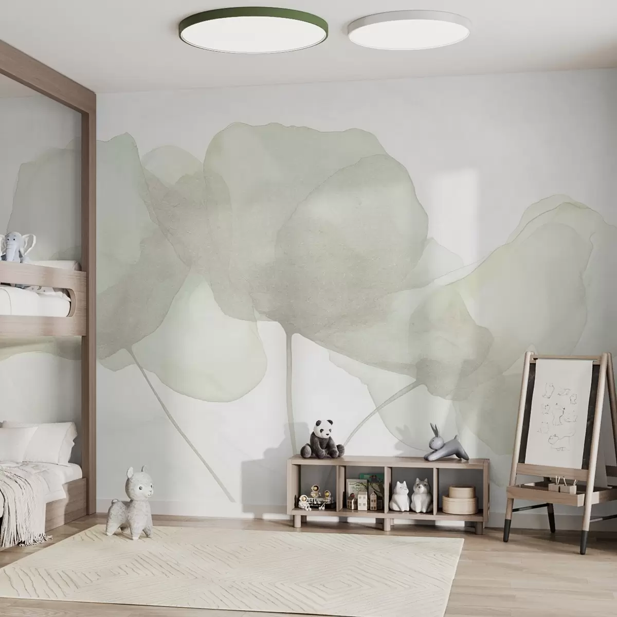 murales de pared Hermosas flores, pastel suave, minimalismo, natural, rústico, beige y verde w03407