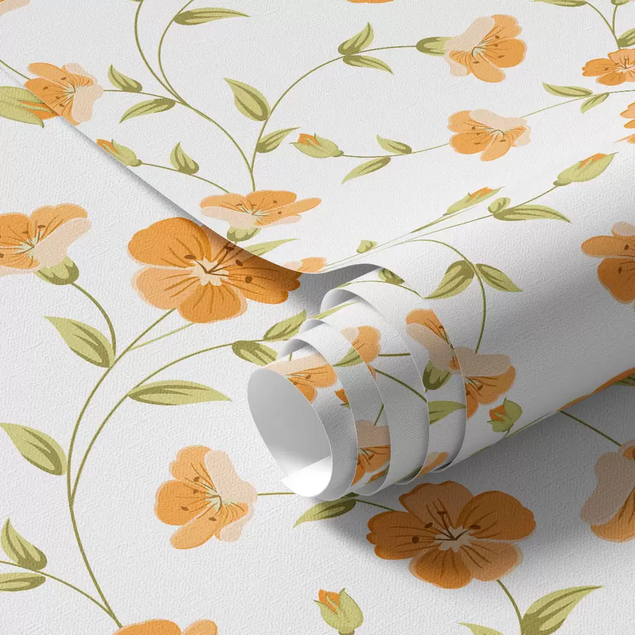 murales de pared Flores naranjas sobre fondo blanco a00015