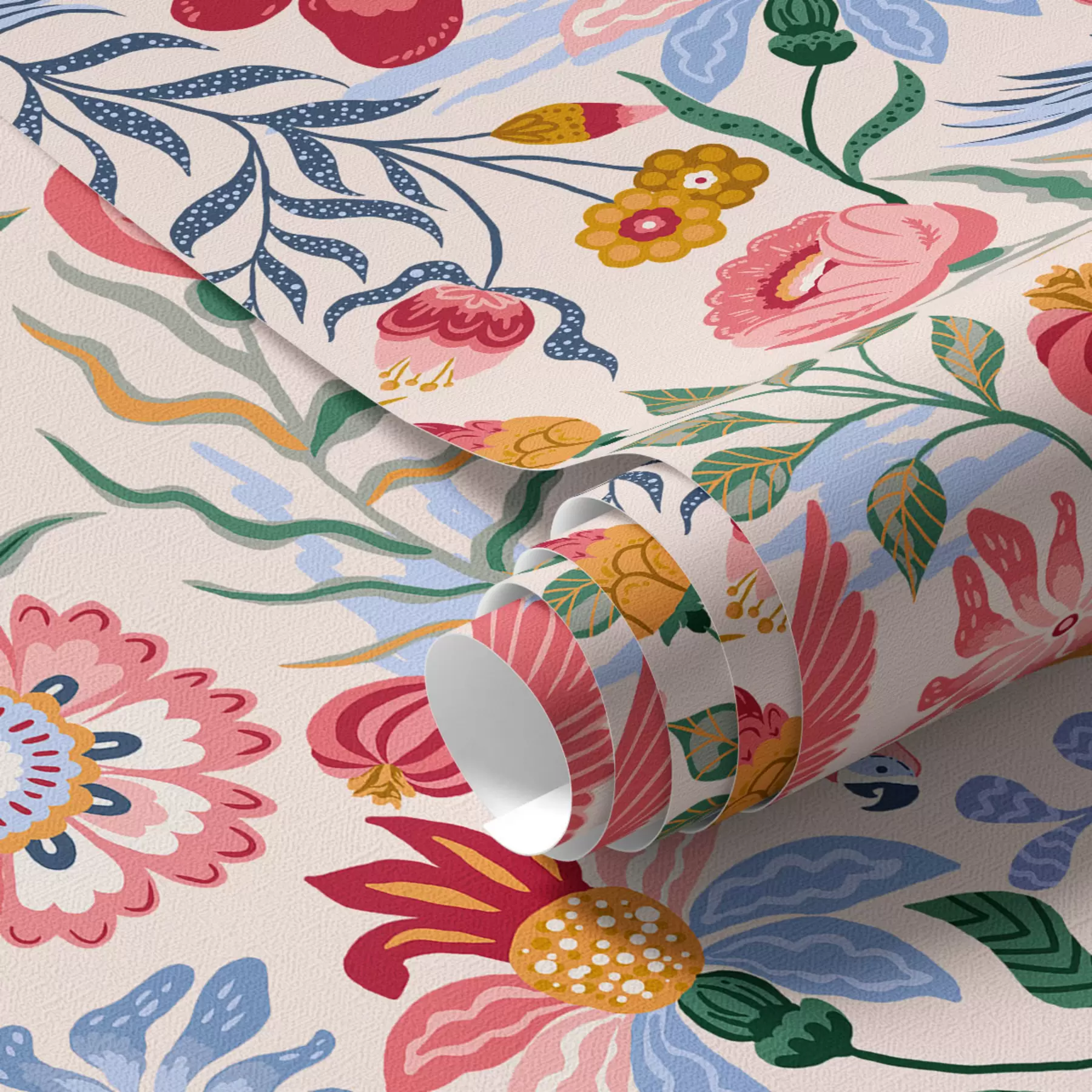 murales de pared Brillante composición de flores y bayas con loros a00046