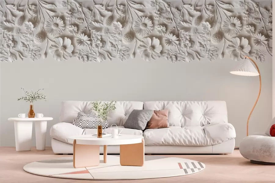 murales de pared Imitación de flores en bajorrelieve en la parte superior en color leche w03398v1