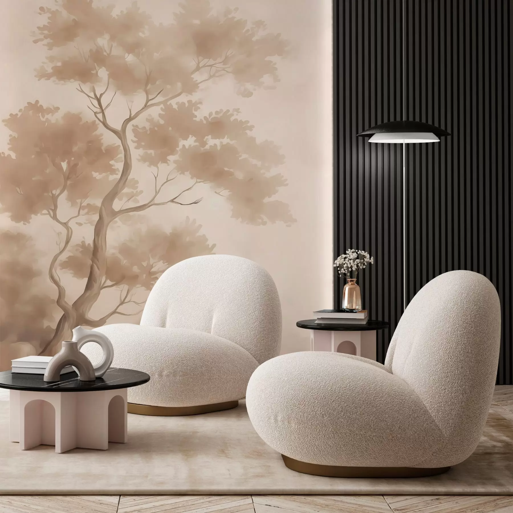 murales de pared Árbol imitación acuarela difuminada w03471