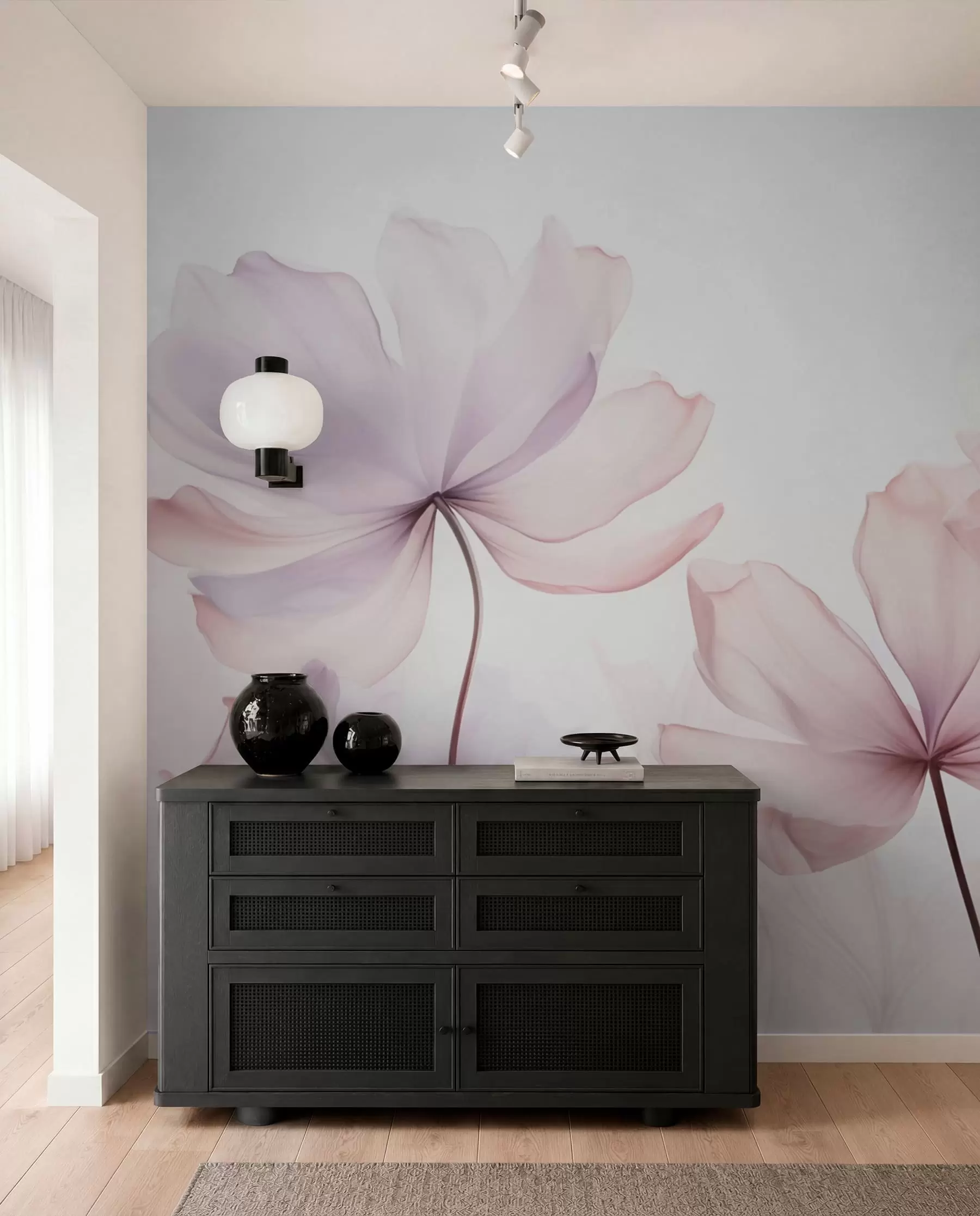 murales de pared Flores en tonos rosa suave w03521