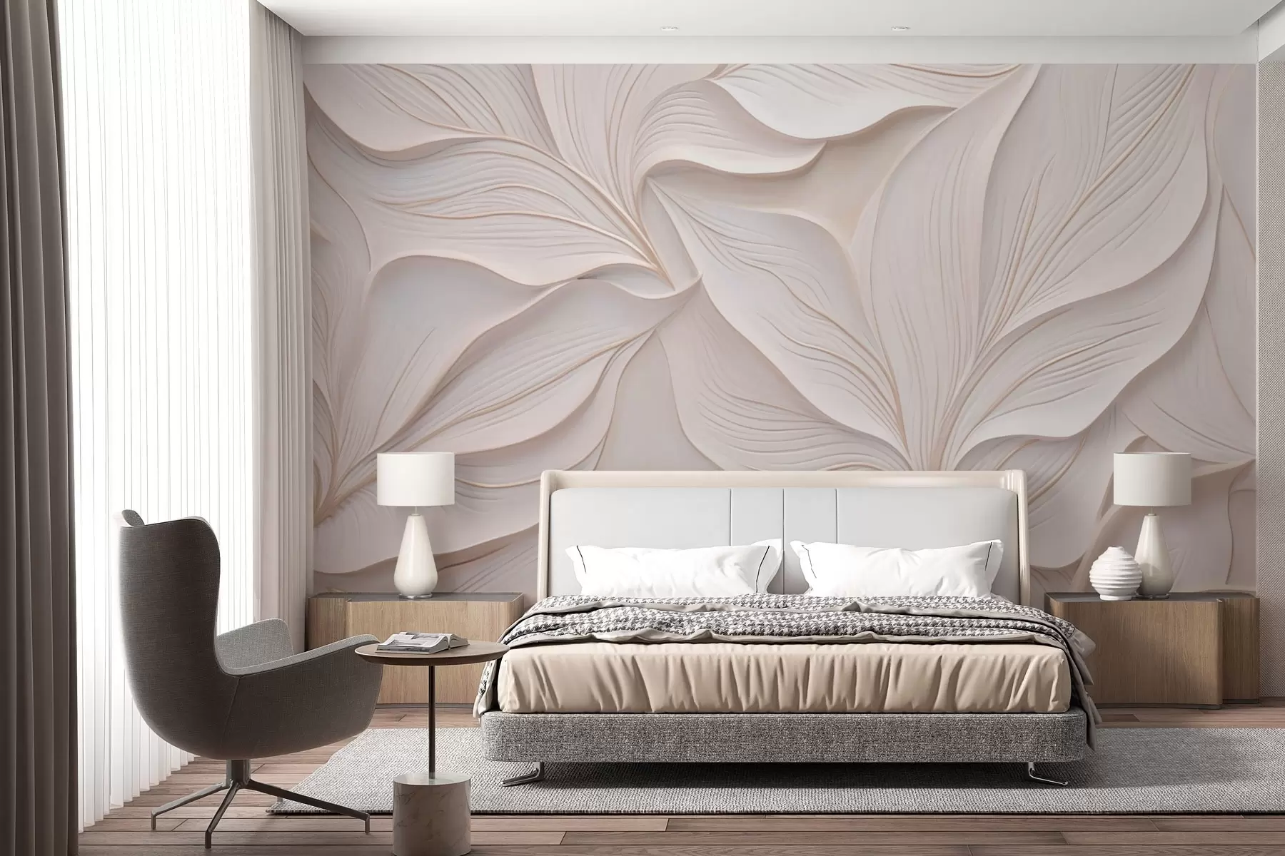 murales de pared Delicado follaje en estilo de bajorrelieve w03520