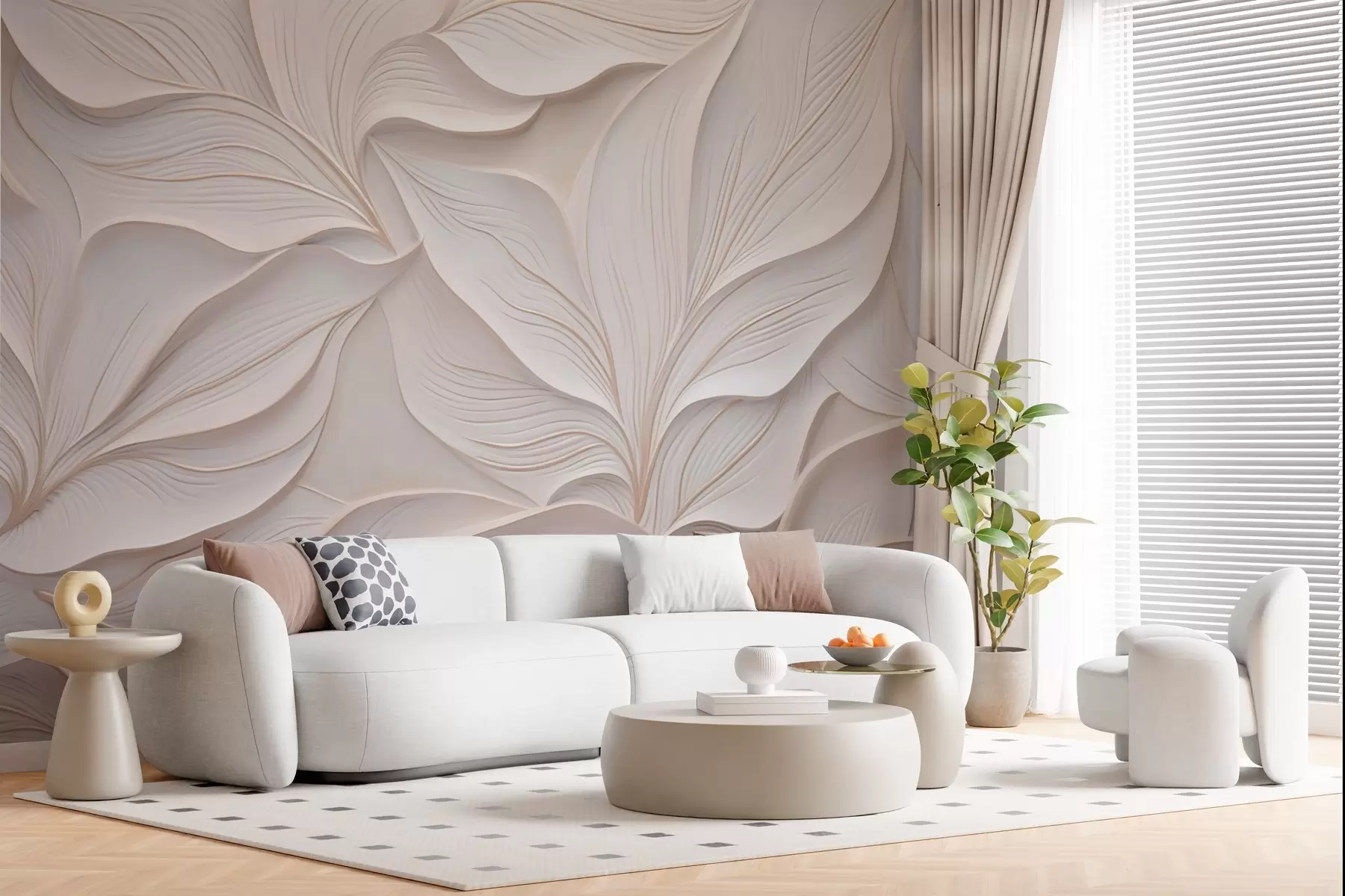 murales de pared Delicado follaje en estilo de bajorrelieve w03520