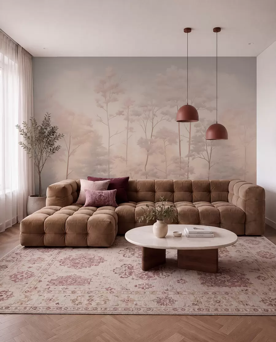 murales de pared Bosque de moda en suaves colores pastel w03525v1