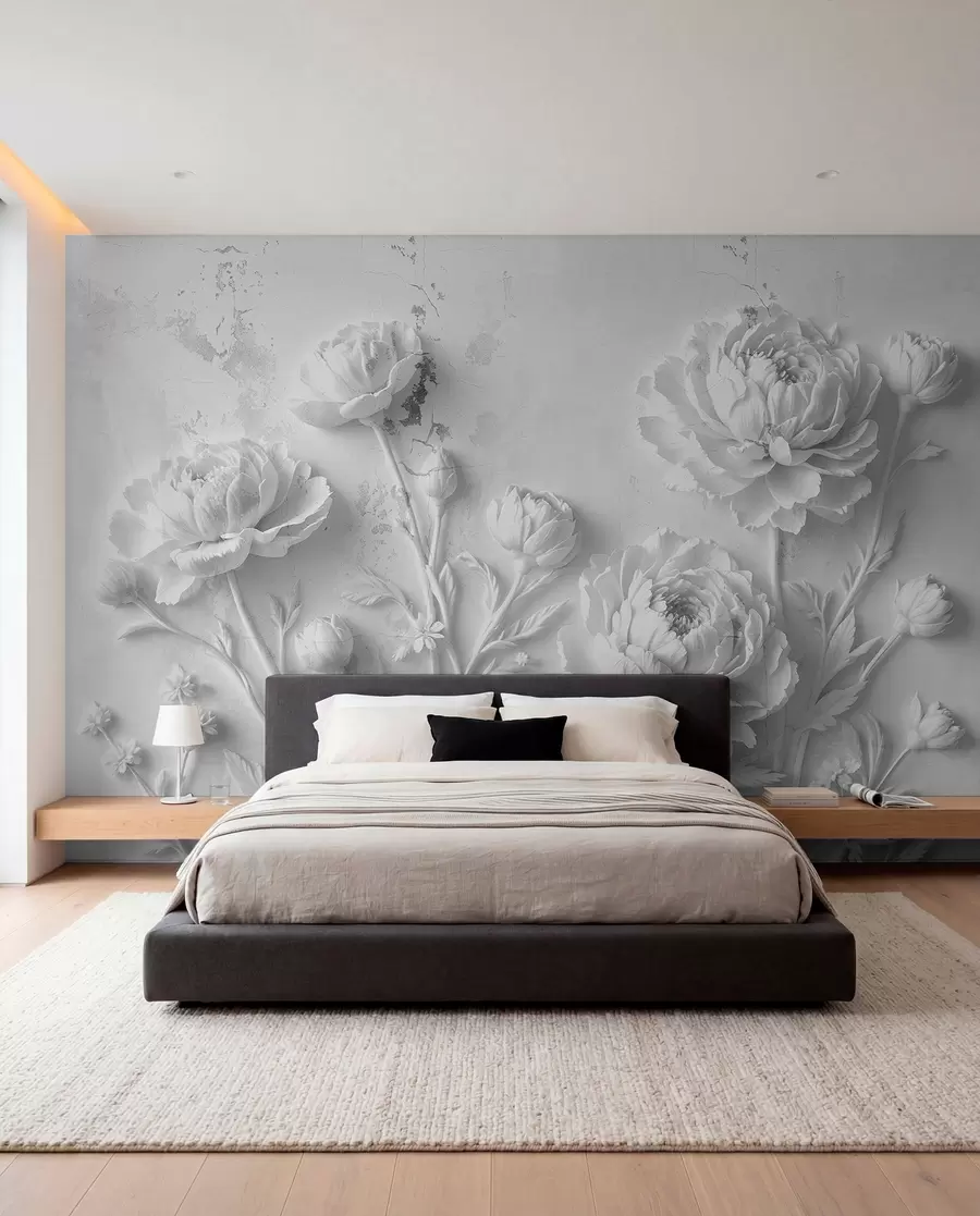 murales de pared Sombras de peonías en plata w03553v2