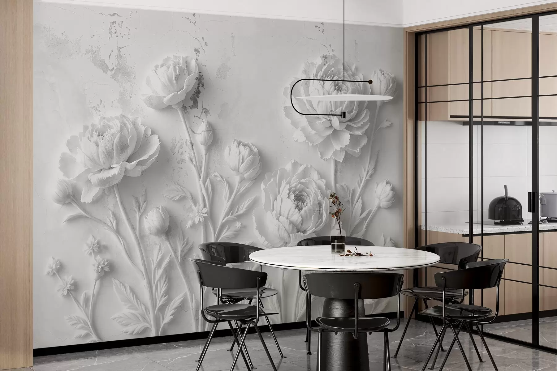 murales de pared Flores sobre fondo de hormigón estilo grunge w03553v2