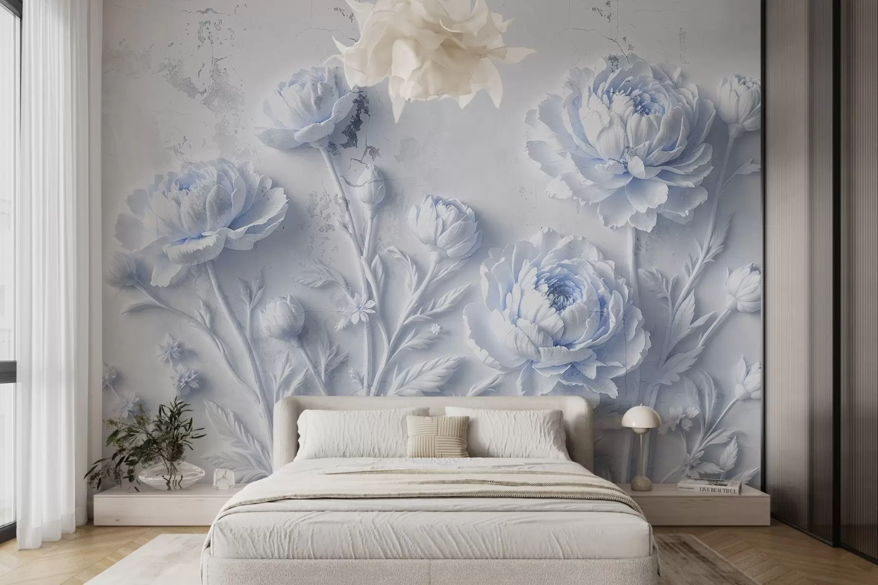 murales de pared Flores sobre fondo de hormigón estilo grunge w03553v1