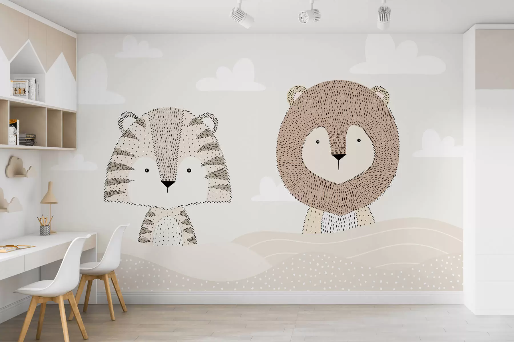 murales de pared Un tigre con un león w03377