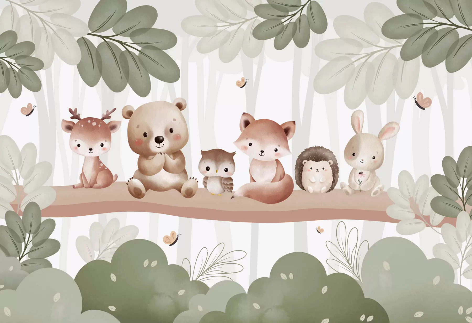murales de pared Simpáticos animales en el bosque w03411