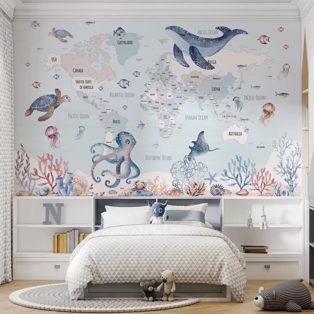 murales de pared Atlas oceánico en inglés w03526
