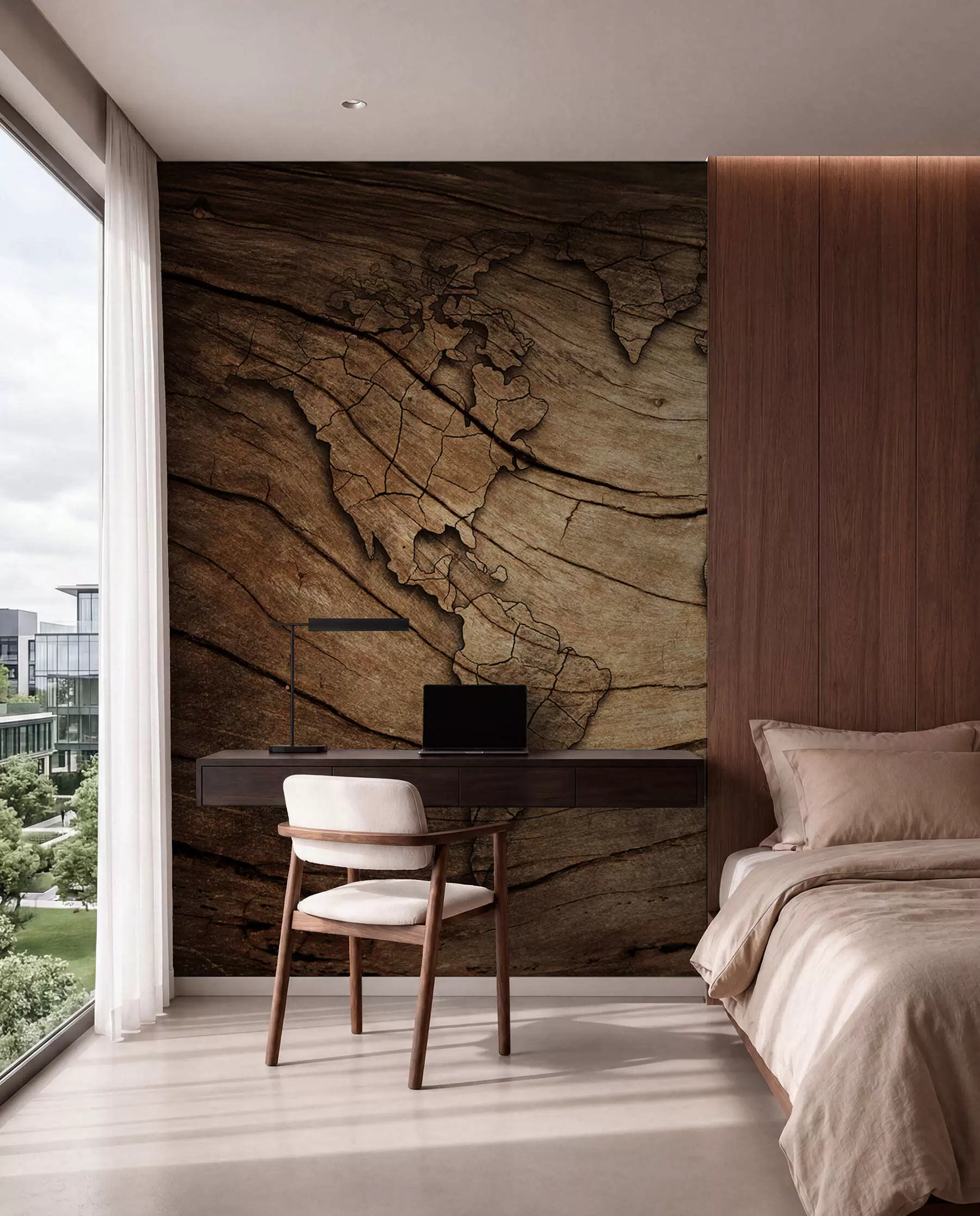 murales de pared Mapamundi en vetas de madera u53146