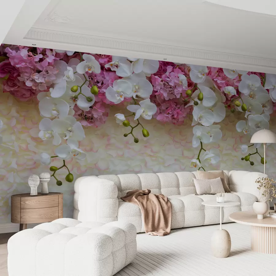 murales de pared Flores rosas y blancas en pétalos u57056