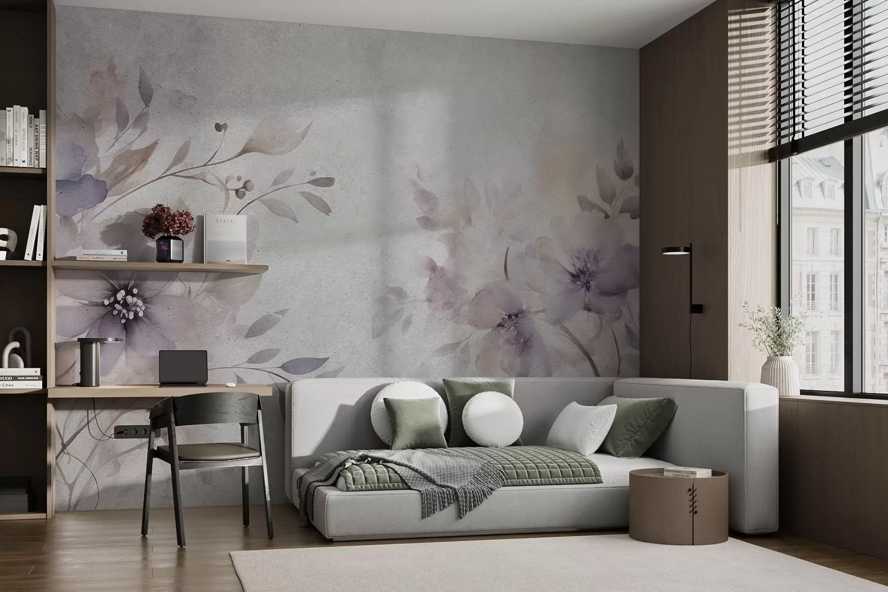 murales de pared Delicadas flores grandes translúcidas sobre un fondo envejecido w08952