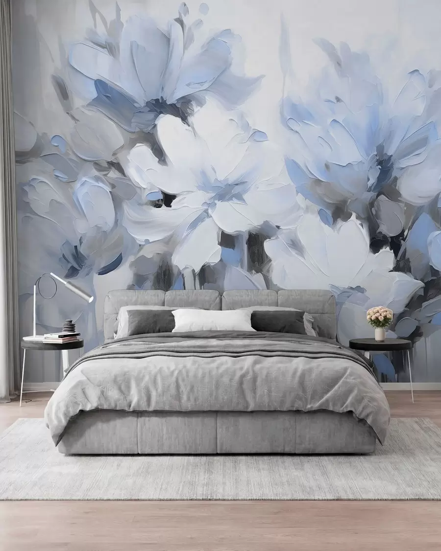 murales de pared Flores abstractas al óleo en tonos suaves w03575v2