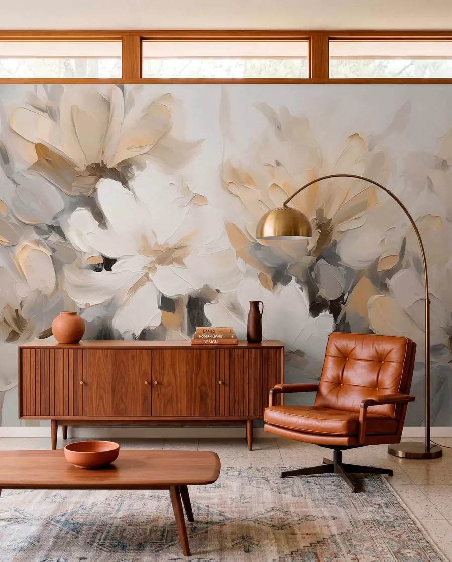 murales de pared Flores pintadas en crema w03575v1